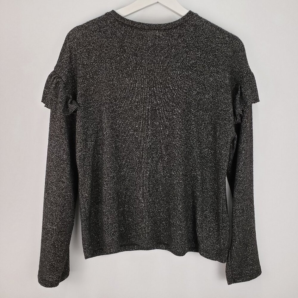 Zara Kids Collection Girls Shirt 13/14 Black Heather Long Ruffle Flutter Sleeve